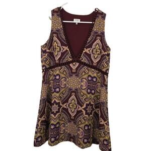 Tobi Sun Daze Shift Dress Wine Multi Size MED Boho Peasant Cottage Cutout Waist